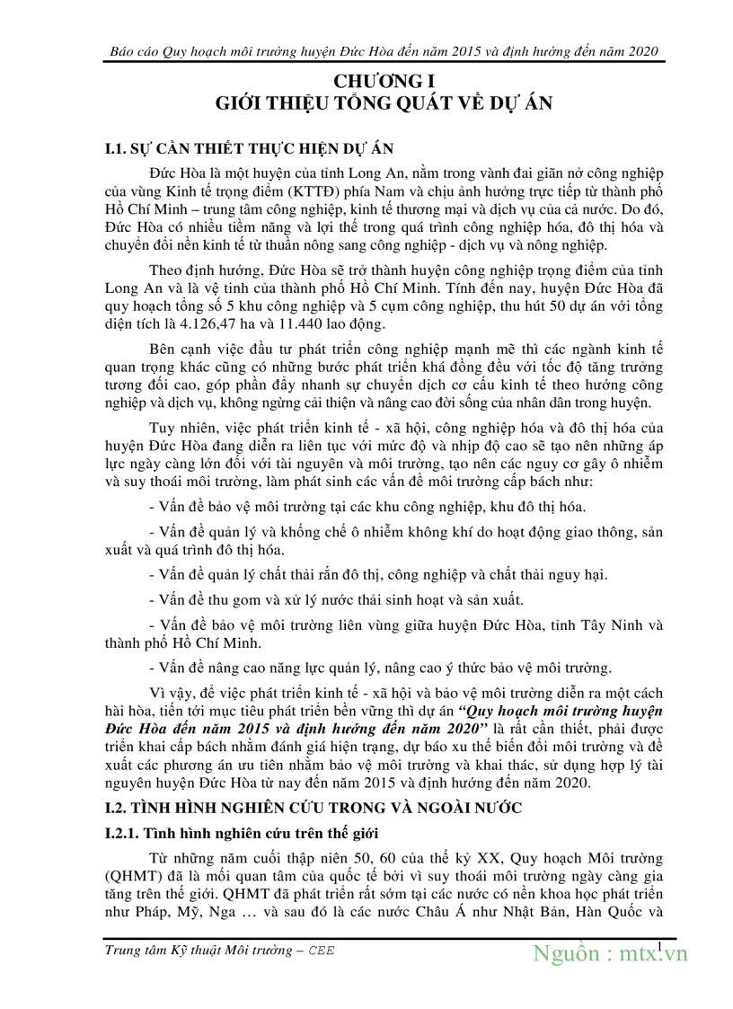 image for page Quy hoạch Môi trường Huyện Đức Hòa Long An đến năm 2015 và định hướng đến năm 2020