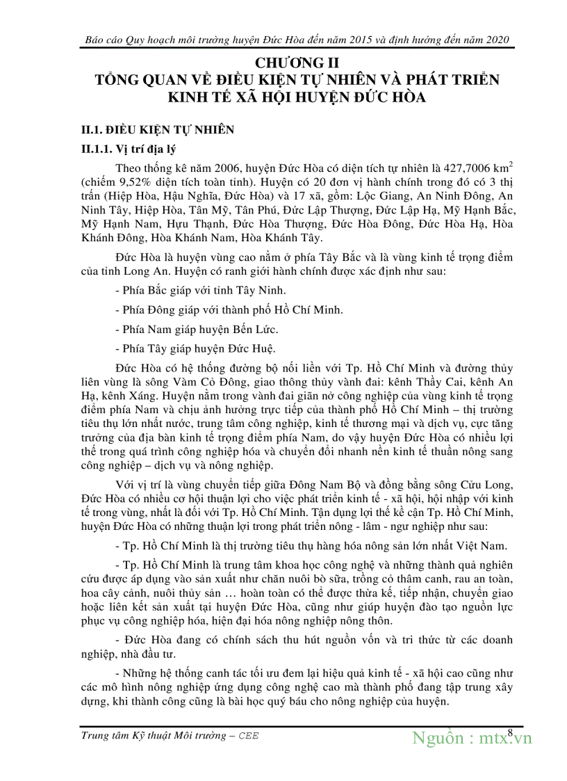 image for page Quy hoạch Môi trường Huyện Đức Hòa Long An đến năm 2015 và định hướng đến năm 2020