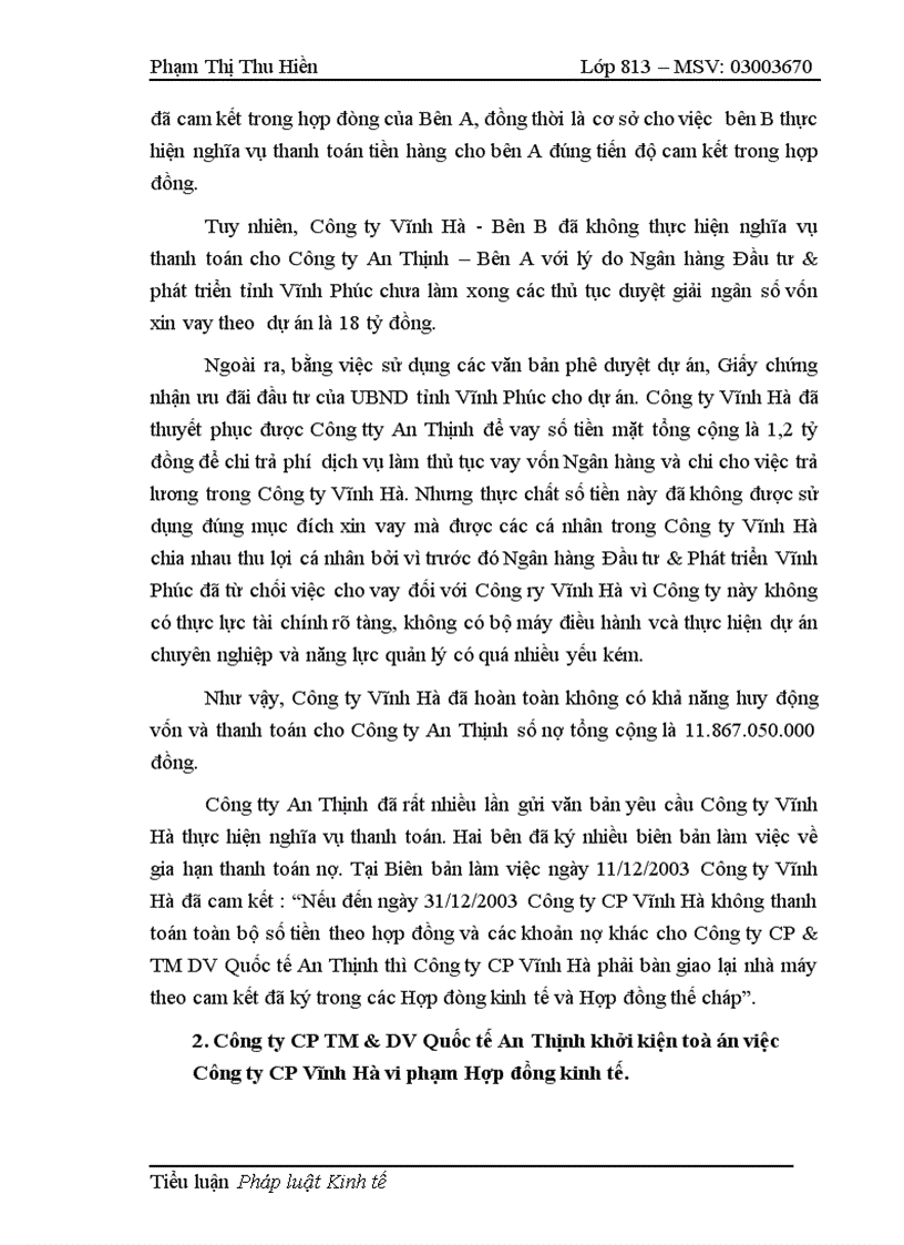 image for page Tìm hiều về tranh chấp Hợp đồng kinh tế giữa Công ty CP thương mại DV Quốc tế An Thịnh và Công ty CP Vĩnh Hà