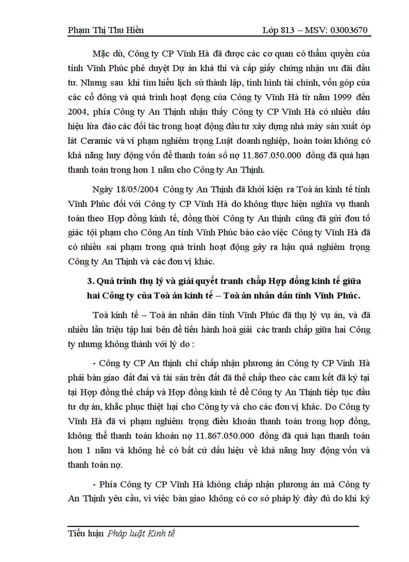 image for page Tìm hiều về tranh chấp Hợp đồng kinh tế giữa Công ty CP thương mại DV Quốc tế An Thịnh và Công ty CP Vĩnh Hà