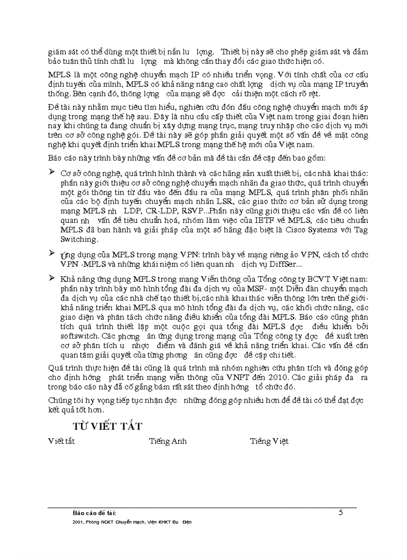 Nghiên cứu công nghệ chuyển mạch nhãn MPLS và đề xuất các kiến nghị áp dụng trong mạng thế hệ sau NGN của Tổng công ty