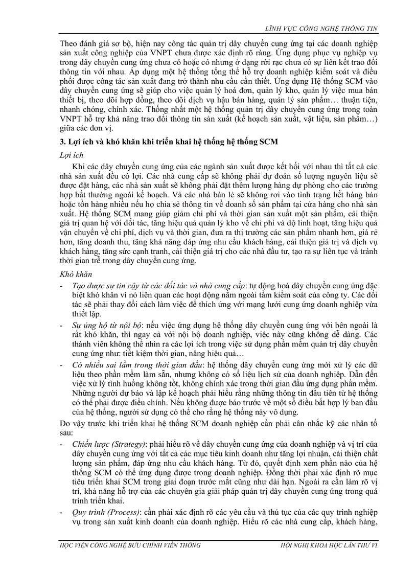 Ứng dụng công nghệ thông tin vào công tác quản trị dây chuyền cung ứng trong các doanh nghiệp sản xuất