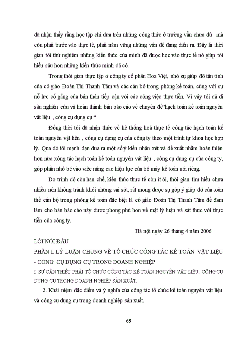 image for page Tổ chức công tác kế toán nguyên vật liệu công cụ dụng cụ ở công ty cổ phần Hoa Việt