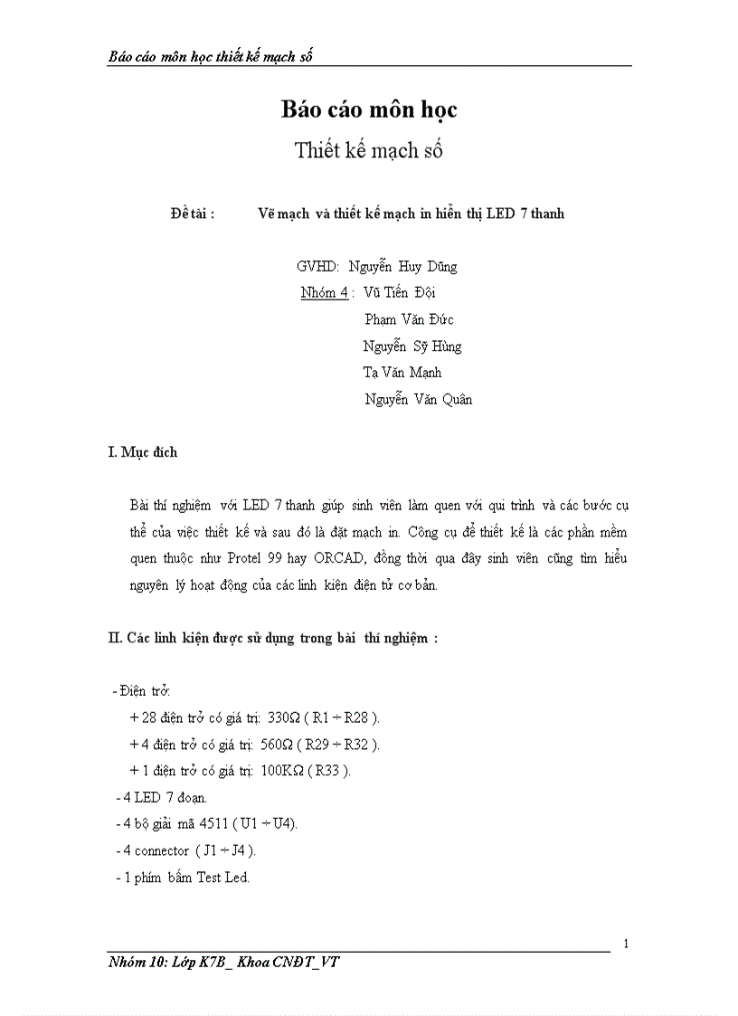 image for page Báo cáo môn học Vẽ mạch và thiết kế mạch in hiển thị LED 7 thanh