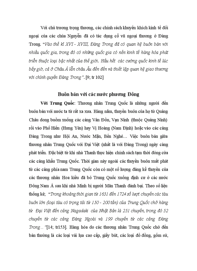 Nghiên cứu điều kiện phát triển ngoại thương ở Đàng Trong từ cuối thế kỷ XVI Đầu thế kỷ XVIII