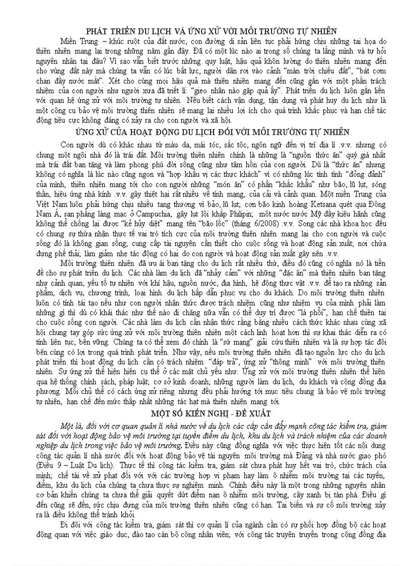 Phát triển du lịch và ứng xử với môi trường tự nhiên