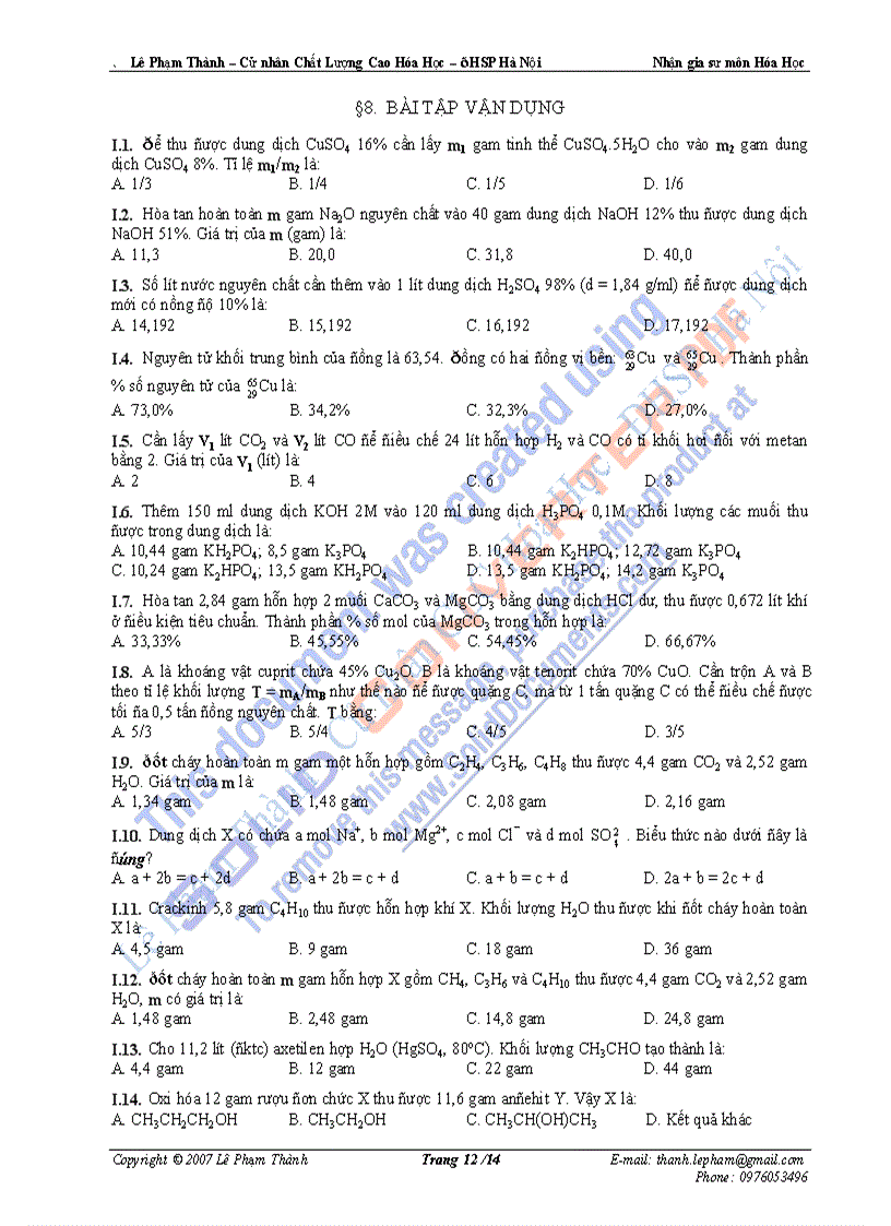 image for page Các phương pháp giúp giải nhanh bài toán hóa học