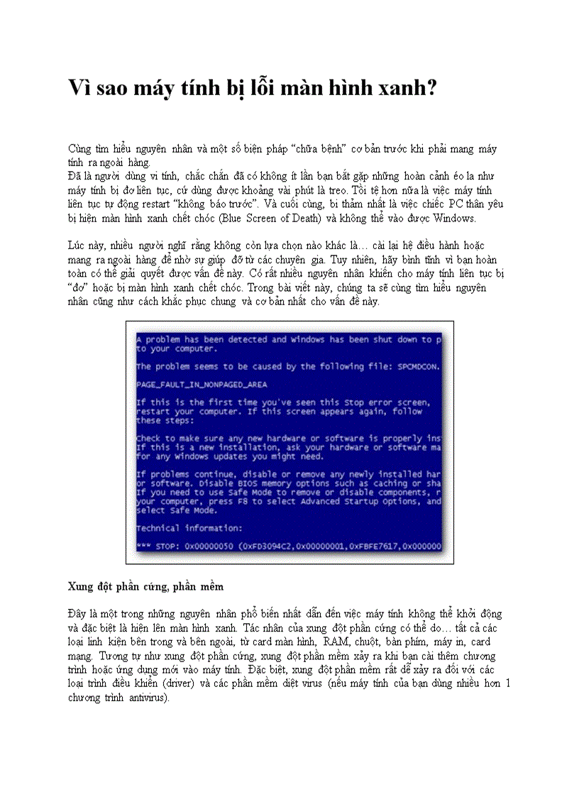image for page Lỗi màn hình xanh một số điều bạn nên biết