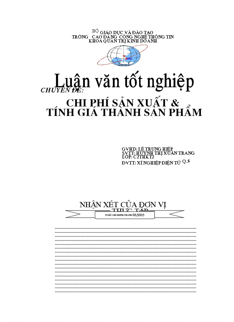 Luận văn Chi phí sản xuất và tính giá thành sản phẩm