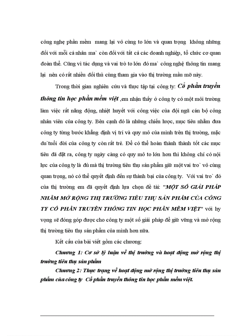 Một số giải pháp nhằm mở rộng thị trường tiêu thụ sản phẩm của công ty cổ phần truyền thông tin học Phần Mềm Việt