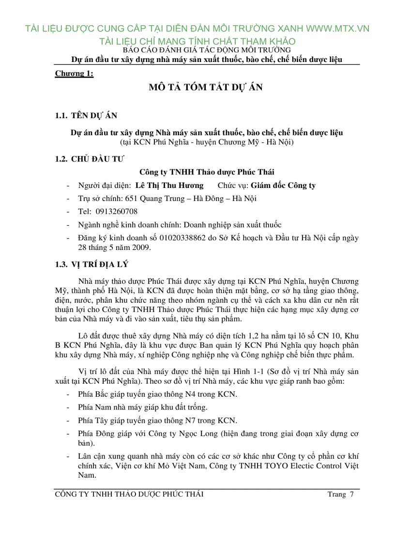 image for page Đánh giá tác động môi trường Dự án đầu tư xây dựng nhà máy sản xuất thuốc bào chế chế biến dược liệu Hà Nội
