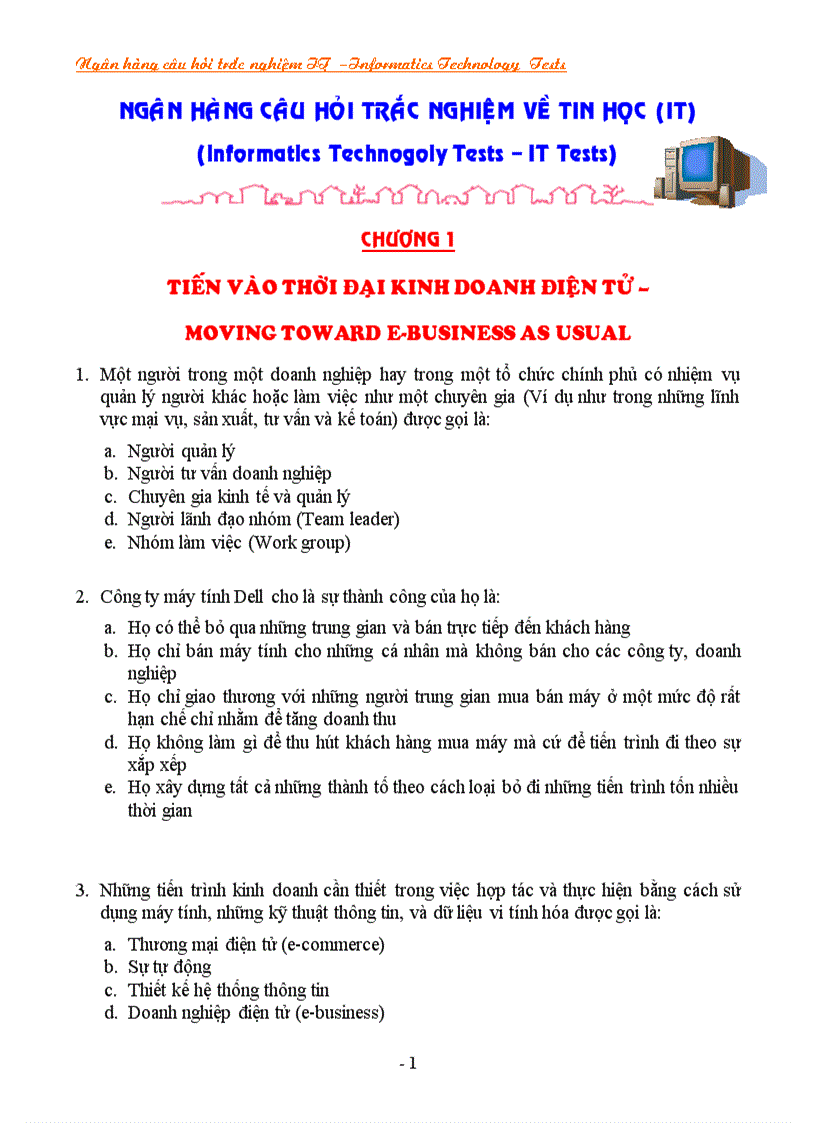 image for page Ngân hàng câu hỏi trắc nghiệm về it