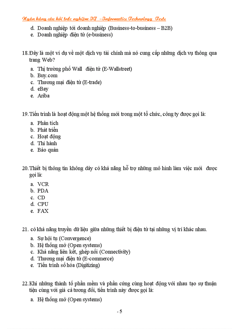 image for page Ngân hàng câu hỏi trắc nghiệm về it