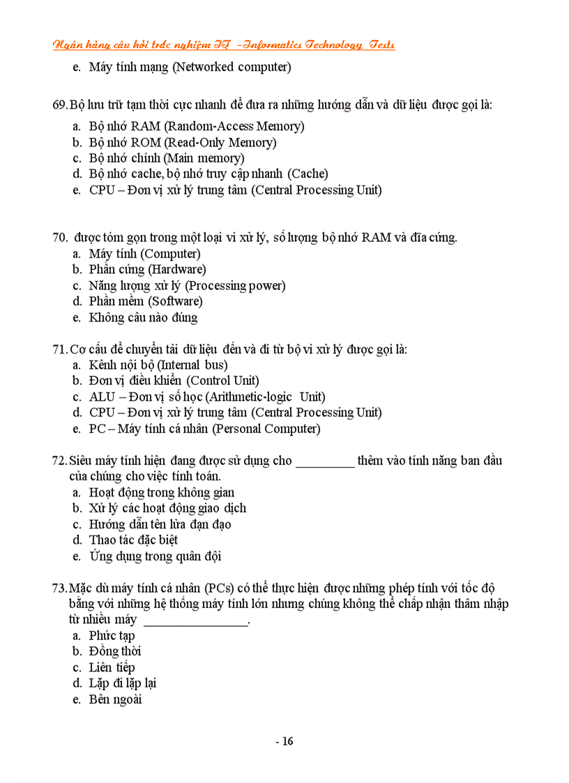 image for page Ngân hàng câu hỏi trắc nghiệm về it