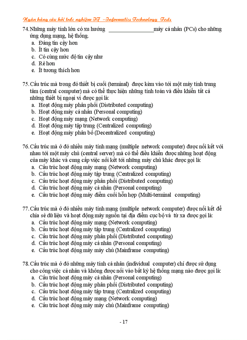 image for page Ngân hàng câu hỏi trắc nghiệm về it