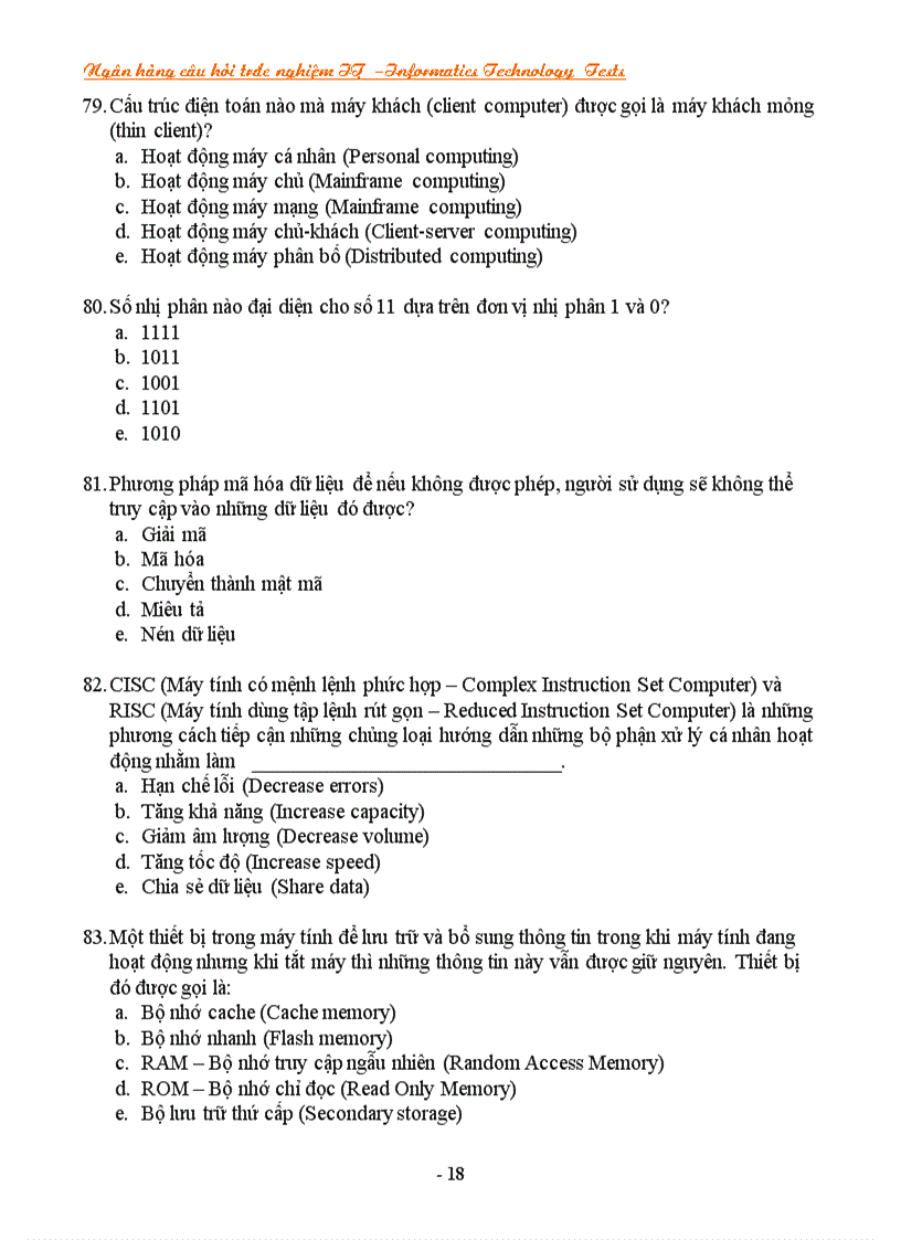 image for page Ngân hàng câu hỏi trắc nghiệm về it