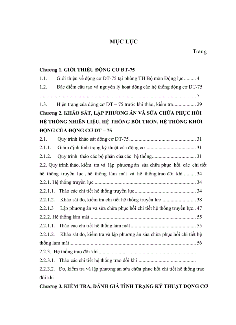 image for page Khảo sát lập phương án và sửa chữa phục hồi cơ cấu truyền lực hệ thống làm mát hệ thống trao đổi khí động cơ DT 75