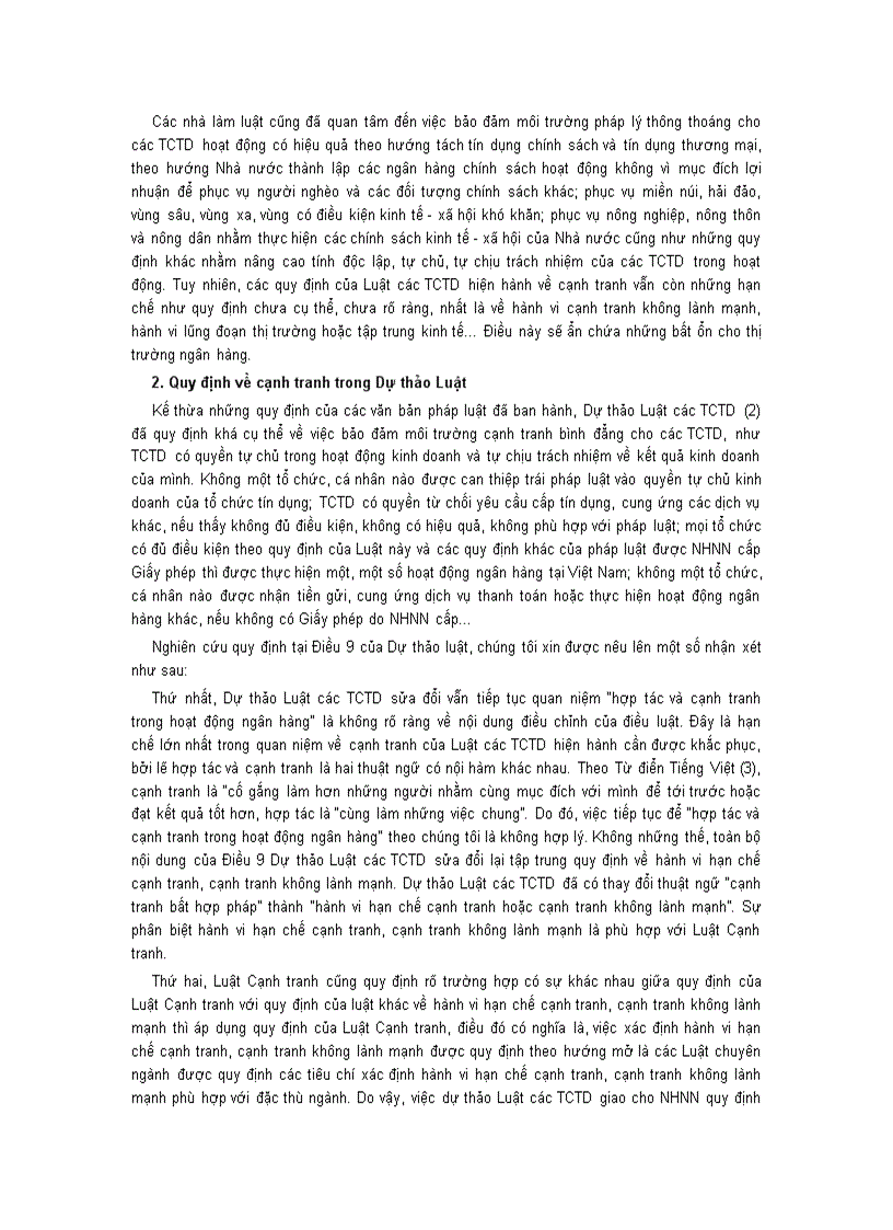image for page Vấn đề cạnh tranh của các tổ chức tín dụng trong Dự thảo Luật Các tổ chức tín dụng