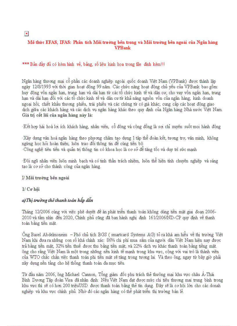 image for page Mô thức EFAS IFAS Phân tích Môi trường bên trong và Môi trường bên ngoài của Ngân hàng VPBank