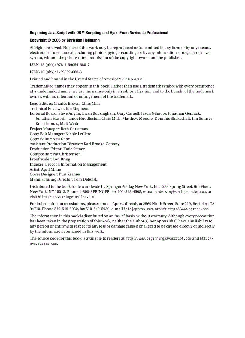 image for page Apress Beginning JavaScript with DOM Scripting and Ajax 2006