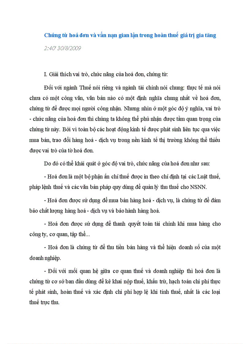 image for page Thực trạng Chứng từ hoá đơn và vấn nạn gian lận trong hoàn thuế giá trị gia tăng trong tình hình nước ta hiện nay