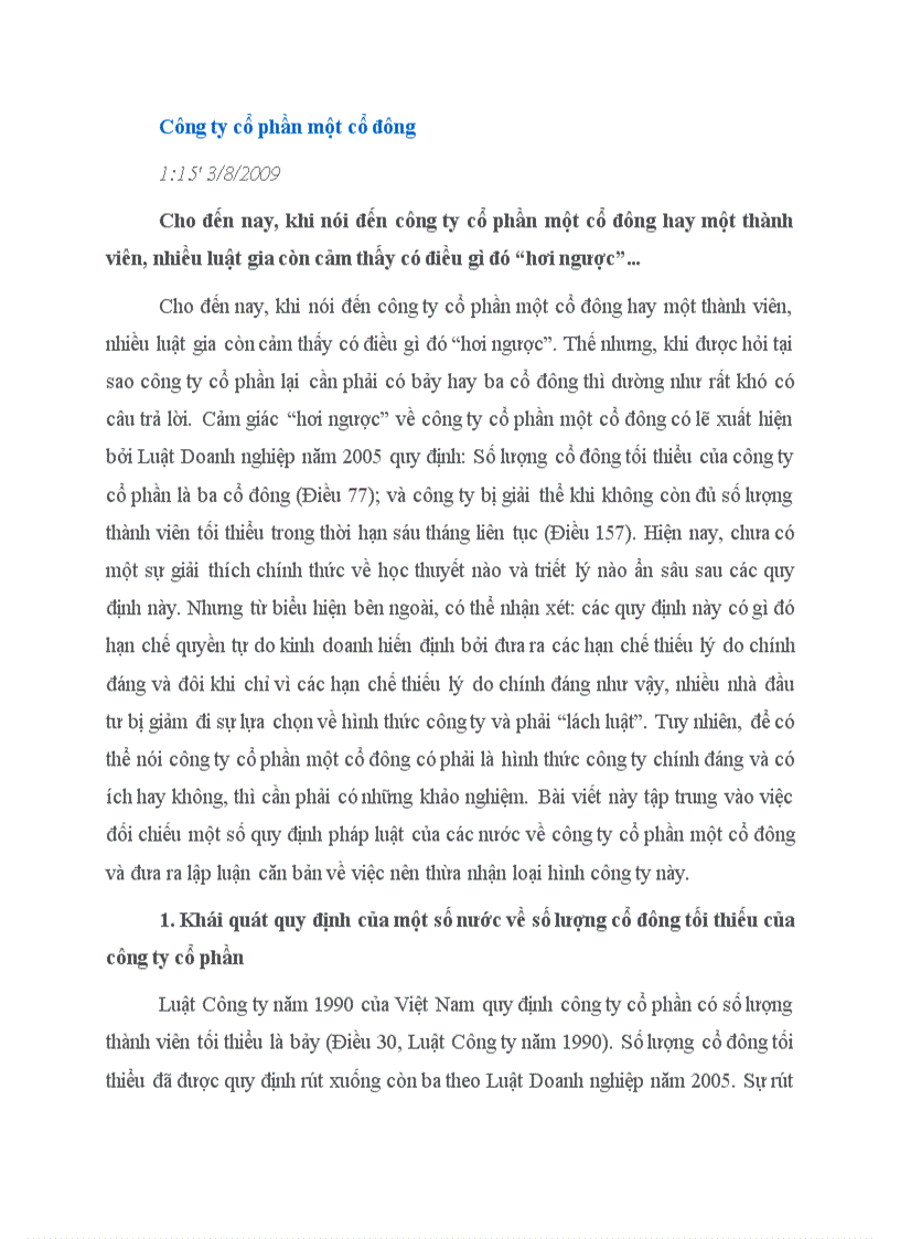 image for page Pháp luật của các nước quy định về công ty cổ phần một cổ đông và việc nên thừa nhận loại hình công ty này ở nước ta hiện nay