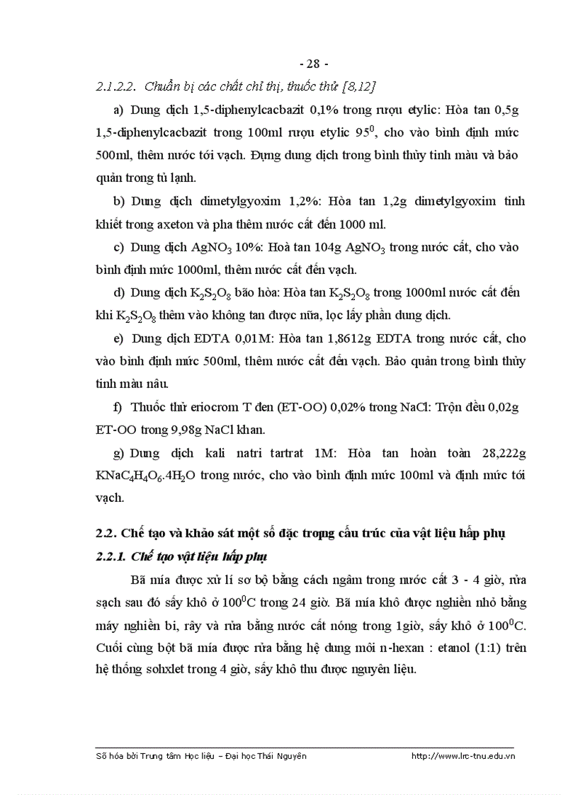 image for page Nghiên cứu khả năng hấp phụ một số ion kim loại nặng trên vật liệu hấp phụ chế tạo từ bã mía và thăm dò xử lí môi trường