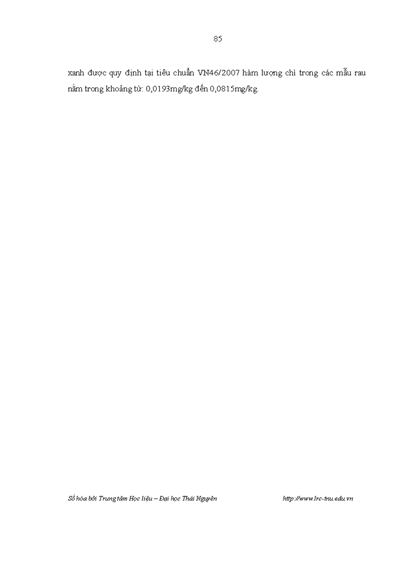 image for page Xác định hàm lượng chì và Cadimi trong rau xanh ở thành phố Thái Nguyên bằng phương pháp chiết trắc quan