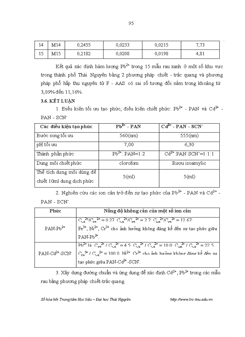 image for page Xác định hàm lượng chì và Cadimi trong rau xanh ở thành phố Thái Nguyên bằng phương pháp chiết trắc quan