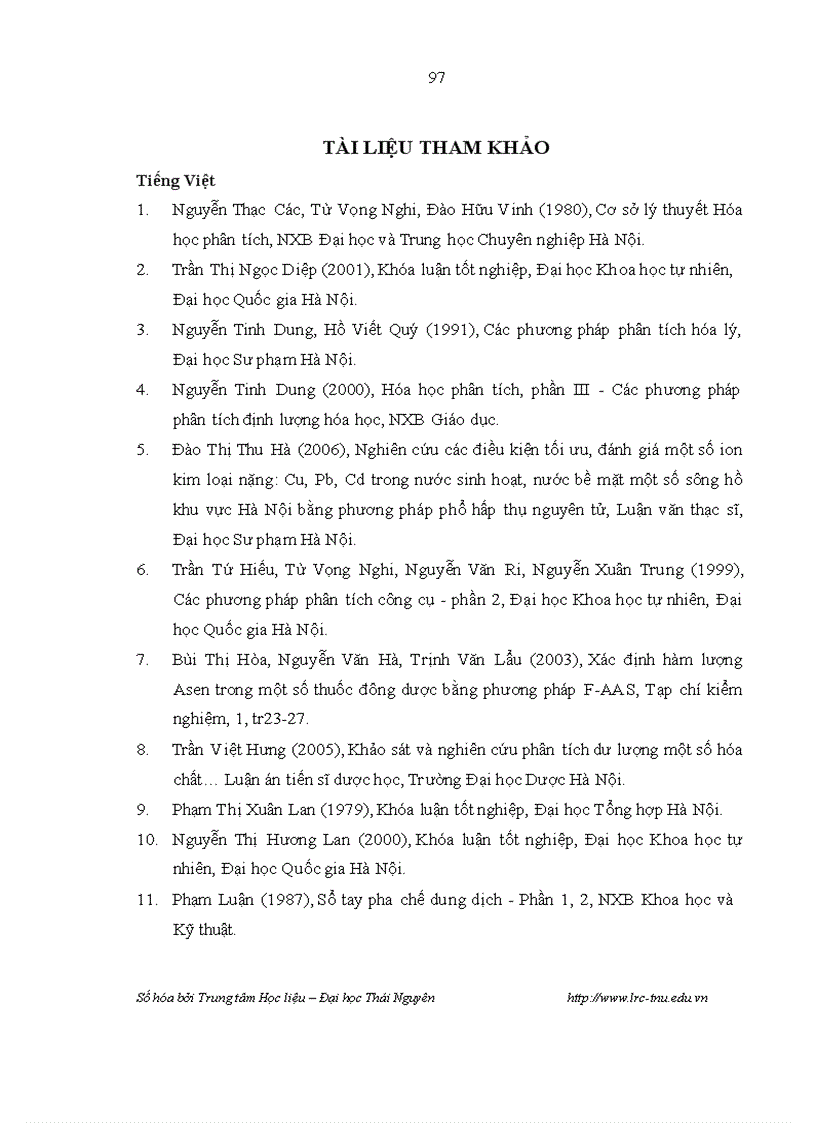 image for page Xác định hàm lượng chì và Cadimi trong rau xanh ở thành phố Thái Nguyên bằng phương pháp chiết trắc quan