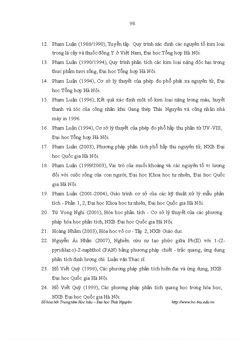 image for page Xác định hàm lượng chì và Cadimi trong rau xanh ở thành phố Thái Nguyên bằng phương pháp chiết trắc quan