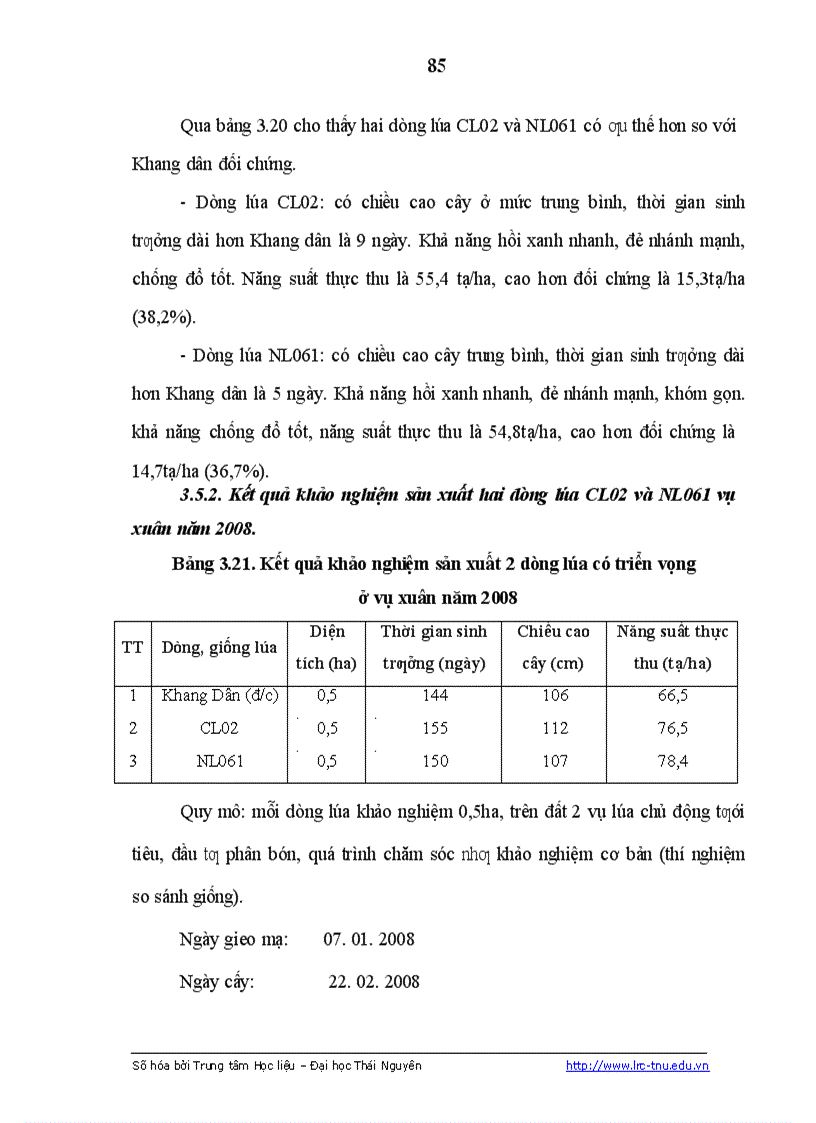 image for page Nghiên cứu đặc điểm sinh trưởng phát triển của một số dòng giống lúa thuần và ảnh hưởng của một số biện pháp kỹ thuật đến năng suất của dòng lúa CL02 tại Sơn Dương Tuyên Quang