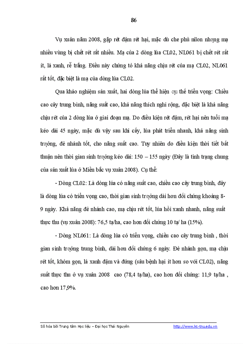 image for page Nghiên cứu đặc điểm sinh trưởng phát triển của một số dòng giống lúa thuần và ảnh hưởng của một số biện pháp kỹ thuật đến năng suất của dòng lúa CL02 tại Sơn Dương Tuyên Quang