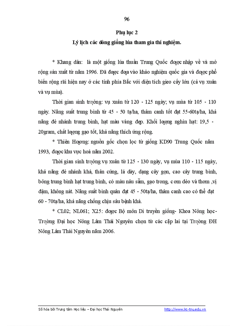 image for page Nghiên cứu đặc điểm sinh trưởng phát triển của một số dòng giống lúa thuần và ảnh hưởng của một số biện pháp kỹ thuật đến năng suất của dòng lúa CL02 tại Sơn Dương Tuyên Quang