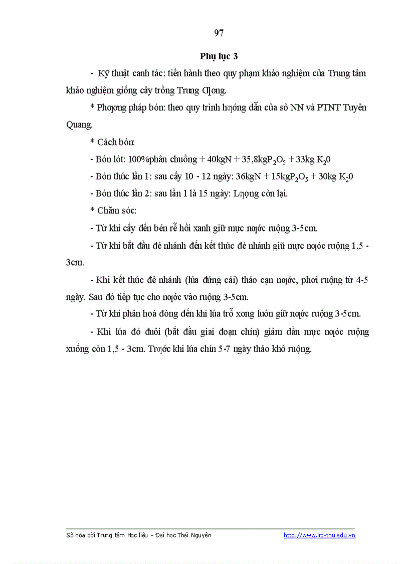 image for page Nghiên cứu đặc điểm sinh trưởng phát triển của một số dòng giống lúa thuần và ảnh hưởng của một số biện pháp kỹ thuật đến năng suất của dòng lúa CL02 tại Sơn Dương Tuyên Quang