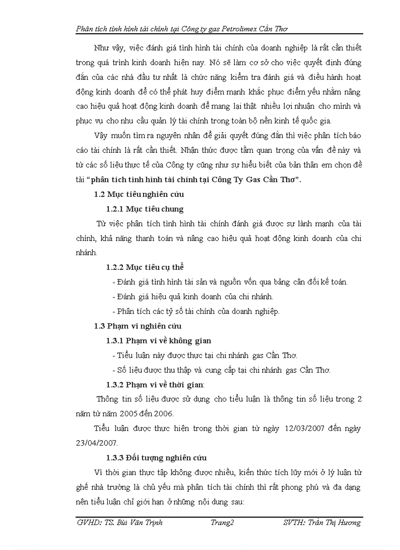 Phân tích tình hình tài chính tại Công Ty Gas Cần Thơ