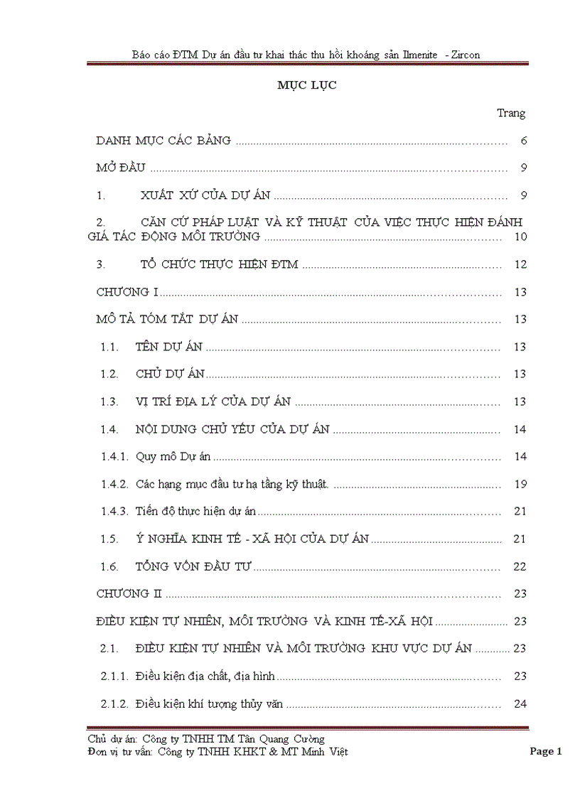 Báo cáo ĐTM Dự án đầu tư khai thác thu hồi khoáng sản Ilmenite Zircon 94trang