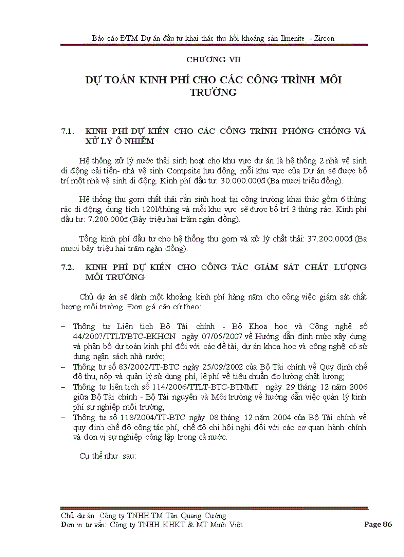 image for page Báo cáo ĐTM Dự án đầu tư khai thác thu hồi khoáng sản Ilmenite Zircon 94trang