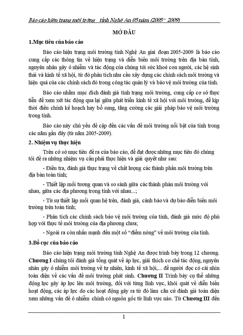 image for page Báo cáo hiện trạng môi trường tỉnh Nghệ An giai đoạn 2005 2009 156trang