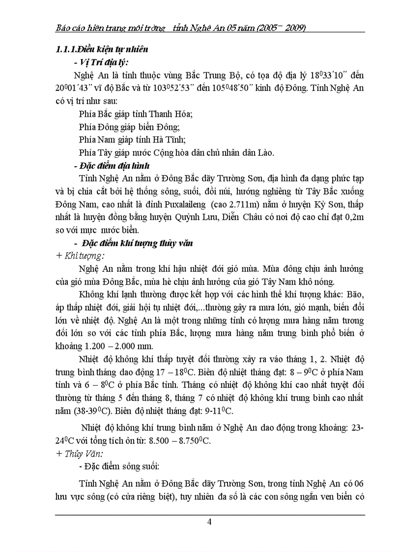 image for page Báo cáo hiện trạng môi trường tỉnh Nghệ An giai đoạn 2005 2009 156trang