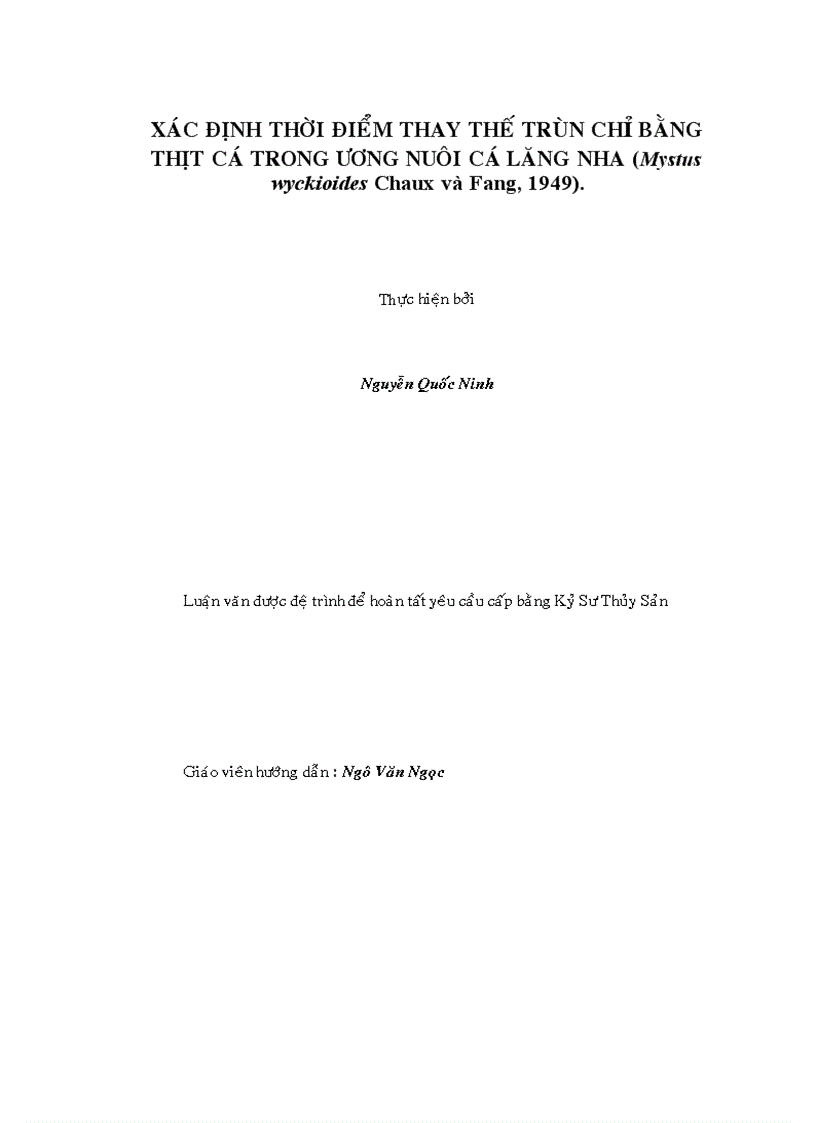 image for page Xác định thời điểm thay thế trùn chỉ bằng thịt cá trong ương nuôi cá lăng nha Mystus wyckioides