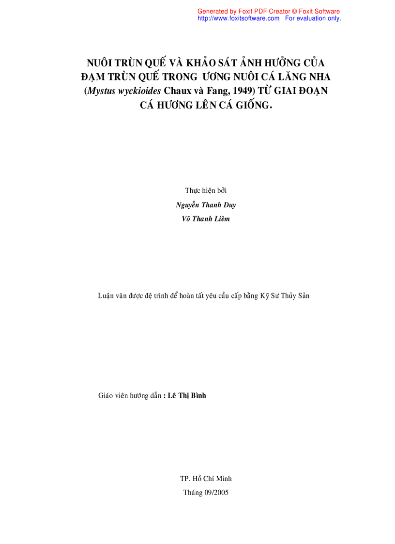 image for page Nuôi trùn quế và khảo sát ảnh hưởng của đạm trùn quế trong ương nuôi cá lăng nha Mystus wyckioides từ giai đoạn cá hương lên cá giống