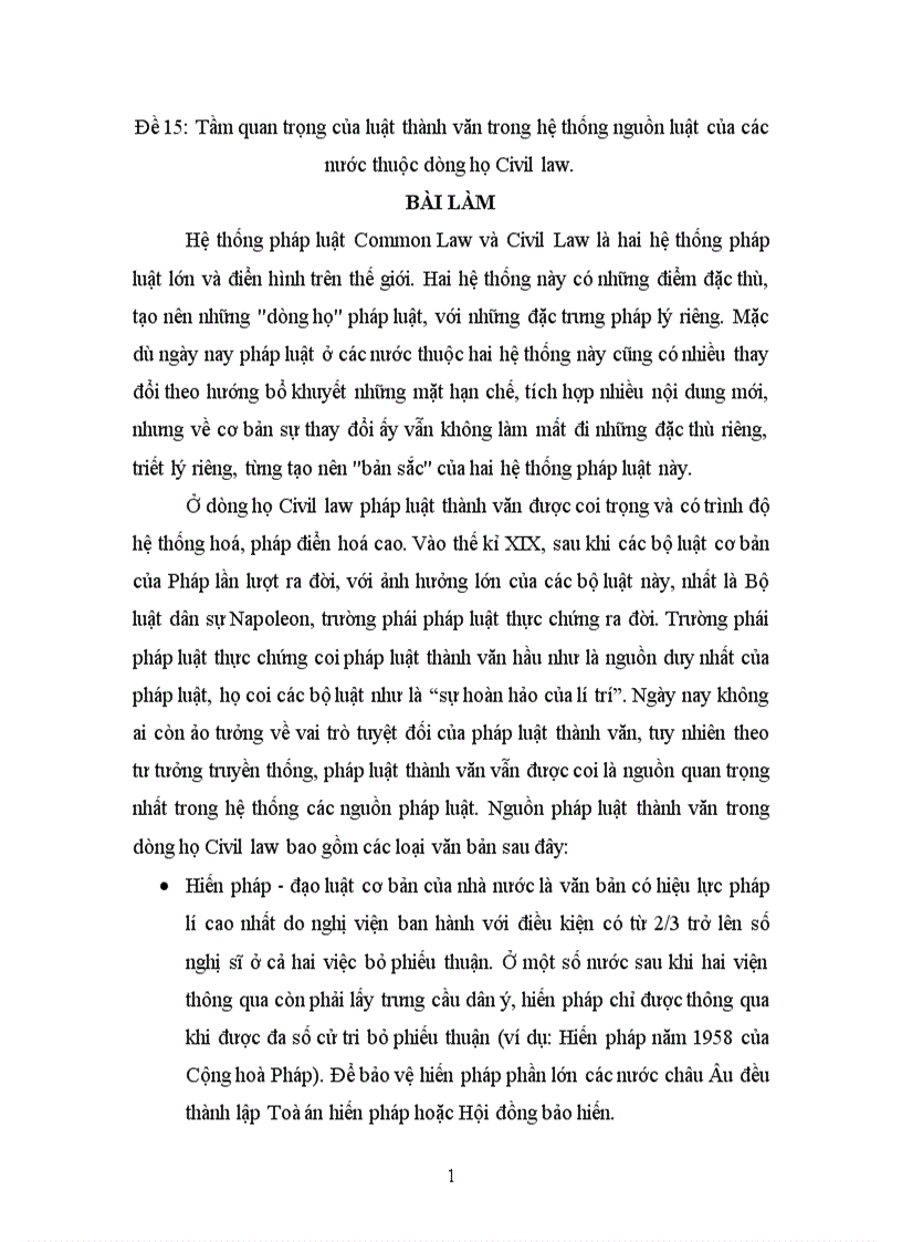 Tầm quan trọng của luật thành văn trong hệ thống nguồn luật của các nước thuộc dòng họ Civil law