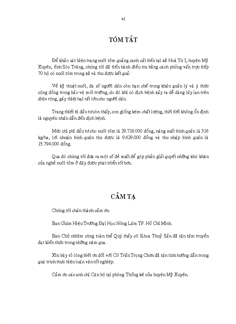 image for page Khảo sát nghề nuôi tôm sú Penaeus monodon quảng canh cải tiến tại xã Hòa Tú I huyện Mỹ Xuyên tỉnh Sóc Trăng