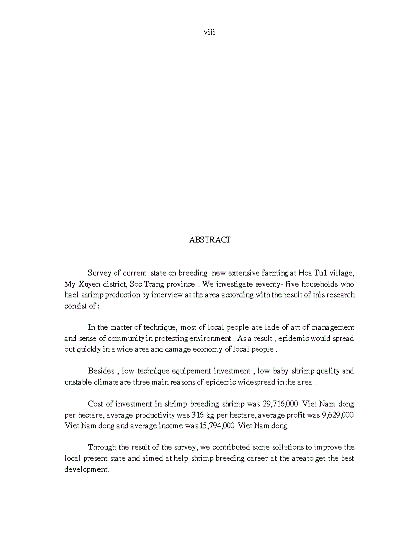 image for page Khảo sát nghề nuôi tôm sú Penaeus monodon quảng canh cải tiến tại xã Hòa Tú I huyện Mỹ Xuyên tỉnh Sóc Trăng