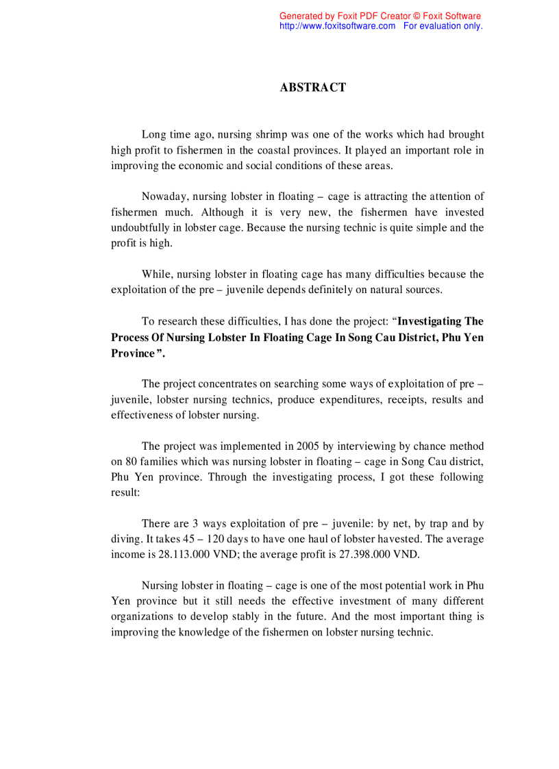 image for page Khảo sát nghề nuôi tôm hùm lồng tại huyện Sông Cầu tỉnh Phú Yên