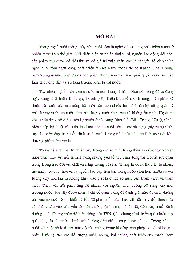 image for page Biến động thành phần loài và số lượng thực vật nổi trong ao nuôi tôm Sú tại Khánh Hòa