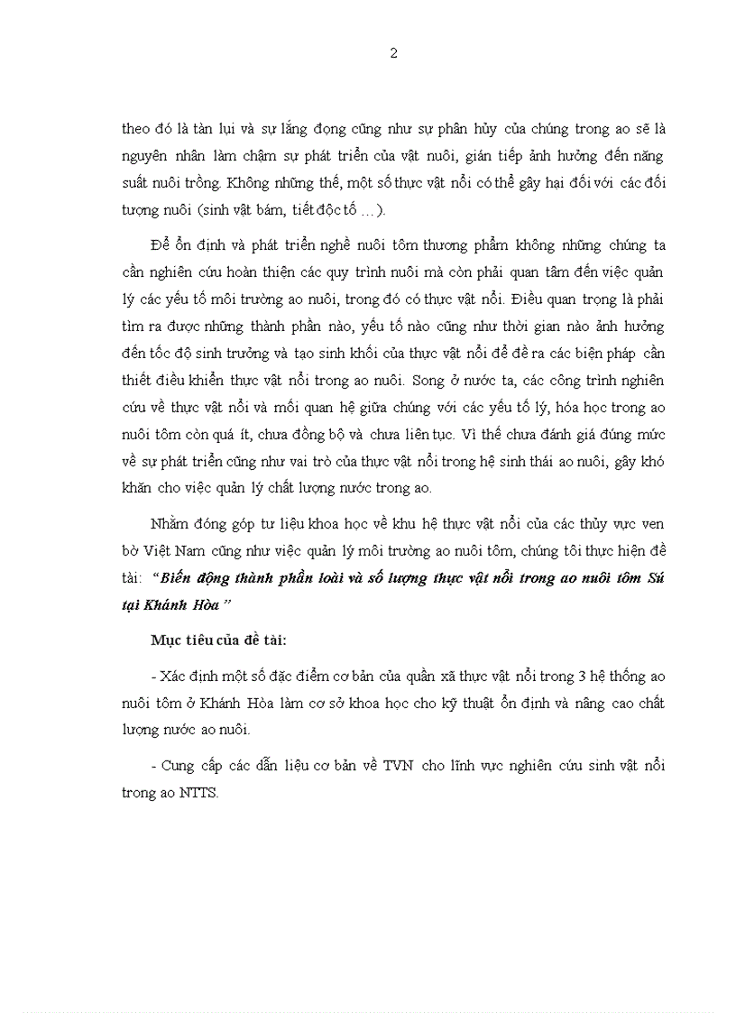 image for page Biến động thành phần loài và số lượng thực vật nổi trong ao nuôi tôm Sú tại Khánh Hòa