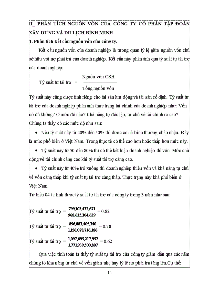 image for page Báo cáo thực tập Phân tích nguồn vốn của công ty Cổ phần xây dựng và du lịch Bình Minh
