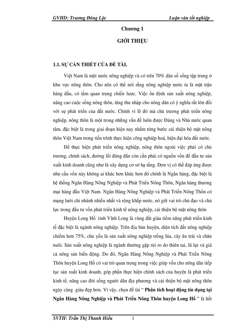 image for page Phân tích hoạt động tín dụng tại ngân hàng nông nghiệp và phát triển nông thôn huyện Long Hồ